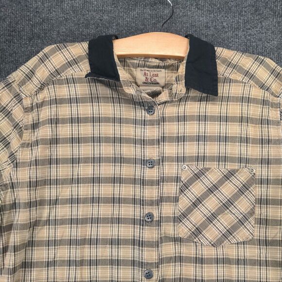 At Last & Co. Chest Pocket Button Up Shirt Womens Plus Size 18/20 Brown Plaid - Picture 3 of 11